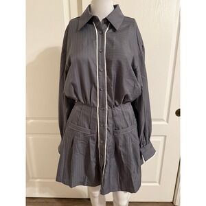 En Saison Pinstripe Button Down Shirt Dress Elastic Waist Mini Skirt Size Small